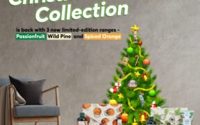 A Christmas tree with gifts and skin care products